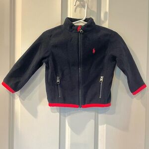 EUC Ralph Lauren Navy Fleece Jacket with Red Pony Accent, size 12M